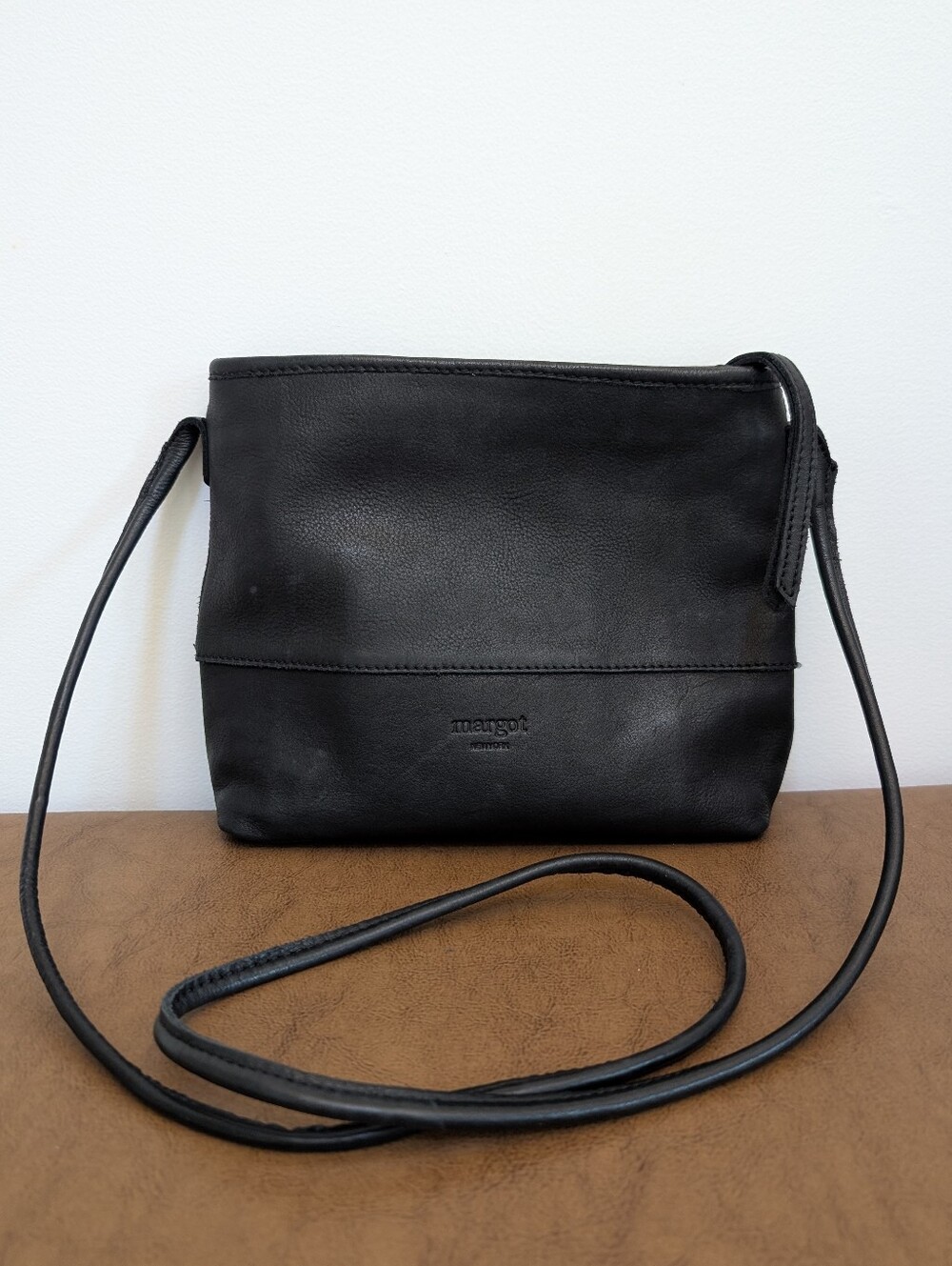 Margot New York Womens Black Soft Leather Crossbody Shoulder Bag Purse